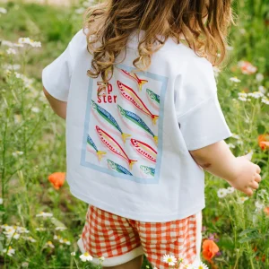 T-shirt i stor storlek för barn, vit, med sardiner