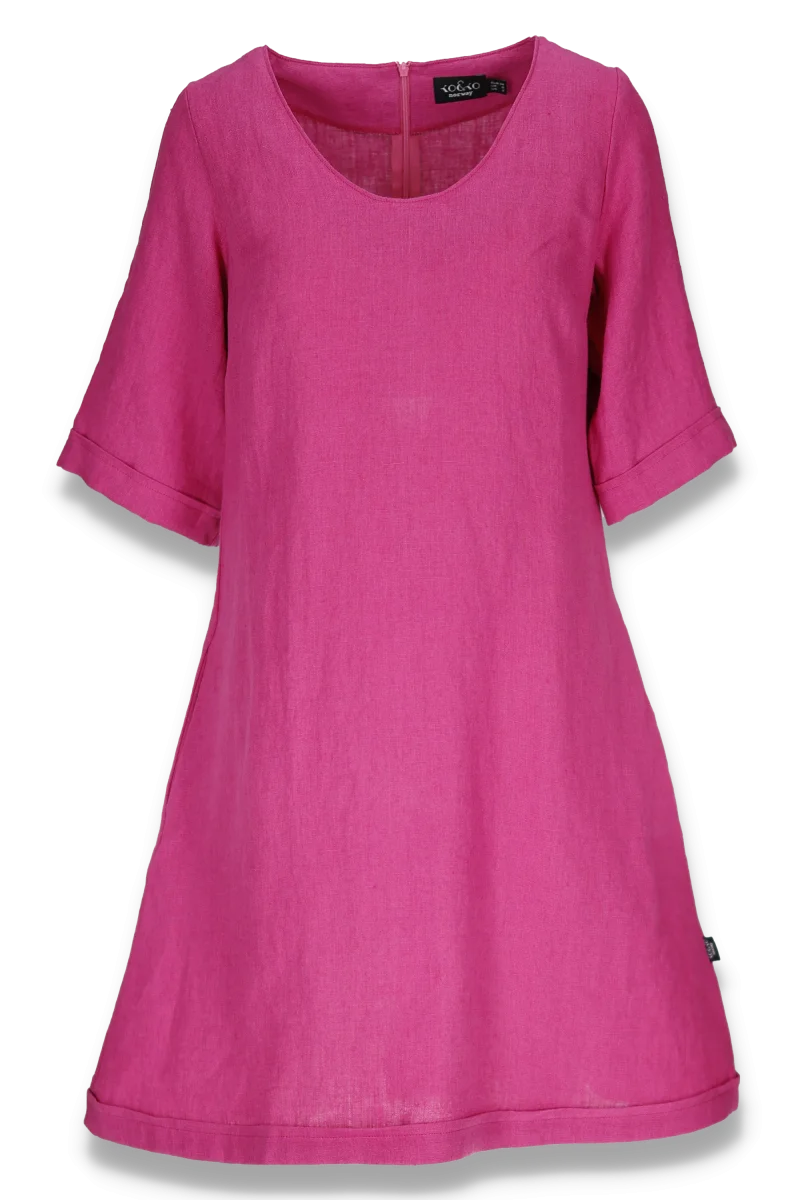 Mona cerise rosa linneklänning - Bild 3