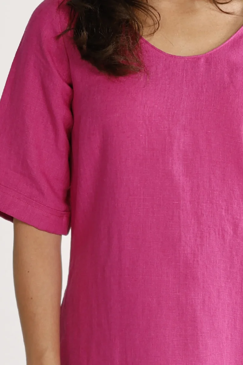 Mona cerise rosa linneklänning - Bild 7