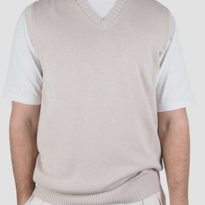 Cotton V-Neck Vest Beige