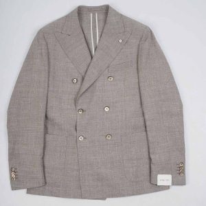 Double Breasted Wool Cotton Blazer Beige