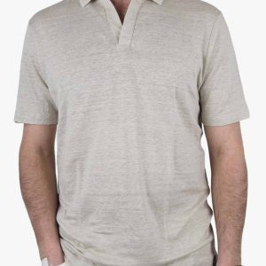 Short Sleeve Linen Polo Beige