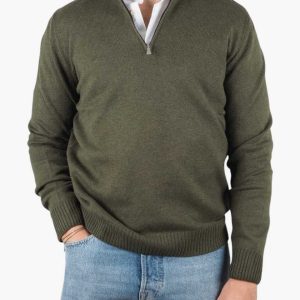 Half Zip Wool Sweater Green